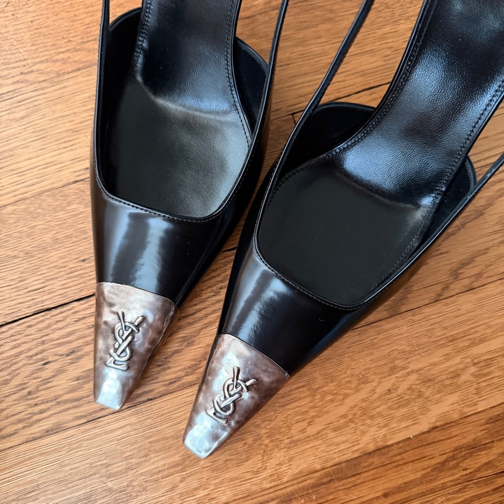 SAINT LAURENT Jeanne Leather Slingback Pumps 90mm